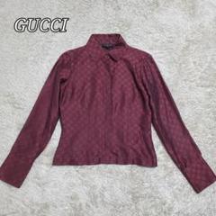 美品✨GUCCI グッチ 長袖シャツ GG柄 シマ シルク混 ワインレッド 40