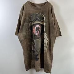 T-288 THE MOUNTAIN 犬の軍人プリント Tシャツ XL ブラウン