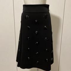 H&Mビジュースパンコールストーン膝丈スカート32黒