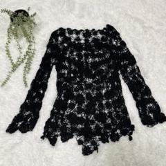 透かし編み　ニット　花柄　黒　サマー　重ね着