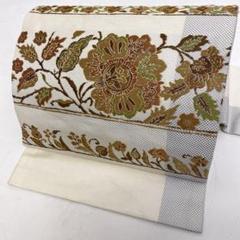 白字　花菱　唐花模様　名古屋帯　着物　帯　014a p 付け帯唐花模様型染花模様着物帯014a p