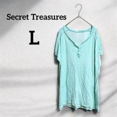 Secret Treasures 【L】水玉 チェック柄 Tシャツ 半袖 夏服