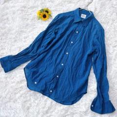 coen コーエン◈コットン　長袖シャツ　ブラウス　刺繍　しわ加工　くすみブルーのサムネイル