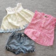 ノースリーブシャツ・デニムショートパンツ3点セット