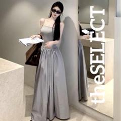 韓国 服 レディース ワンピース グレー ノースリーブ ロングスカート グレー