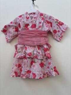 美品　浴衣　浴衣ドレス　キッズ　女の子　120 ピンク　花柄