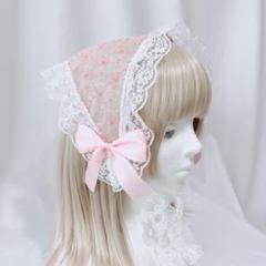 ハンドメイド リボン オーガンジー バブーシュカ ピンク ロリィタ