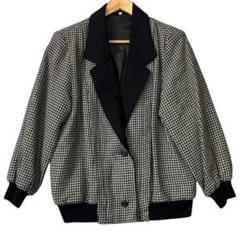 SizeMAX】尾州産ウールブレンドニットジャケット 白黒千鳥格子柄
