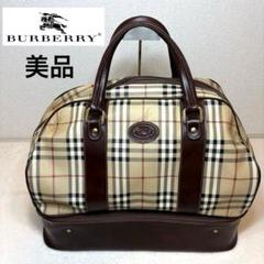 BURBERRY ボストンバッグ　ノバチェック　2段型　PVC レザー 茶 鍵付