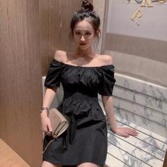 【話題商品】レディース　ミニワンピース　ブラック　M　結婚式　パーティ　韓国