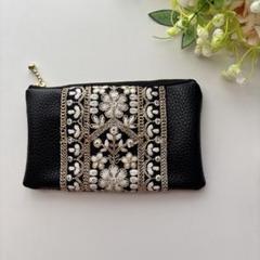 【インド刺繍リボンポーチ】ハンドメイド/ポーチ