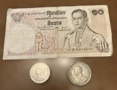 【希少】タイ王国旧紙幣3種セット＋1バーツ・5バーツ・10バーツ／プミポン国王 希少】タイ王国旧紙幣3種セット＋1バーツ・5バーツ・10バーツ