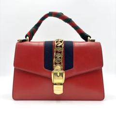 美品✨ GUCCI シルヴィ シェリーライン レザー レッド ハンドバッグ