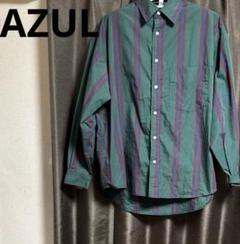AZUL by moussy 長袖シャツ　グリーン　ストライプ