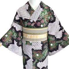 グリーン　花繋ぎ　有松絞り　絞り染め　絞り浴衣　浴衣　NO2