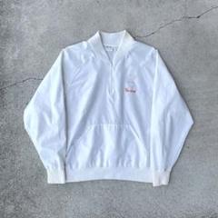 一点物USA製ヴィンテージ80s〜謎キャラコットンハーフジッププルオーバー白XL
