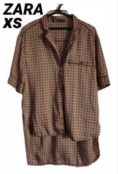 【美品】ZARA/ザラ　パジャマサテン半袖シャツ XS オレンジ　ブラウン