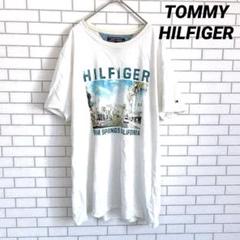 【トミーヒルフィガー】半袖プリントTシャツ カットソー M ホワイト 爽やか