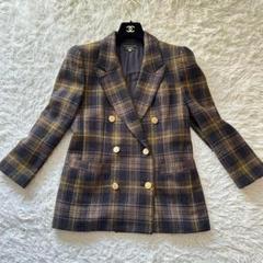 レリアン　ダブル　テーラードジャケット　チェック　ドット柄　カシミヤ混　M