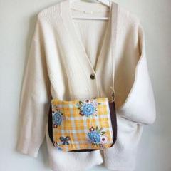 ハンドメイド 花柄チェック ポシェット ショルダーバッグ