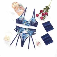 ♡新品♡【花柄刺繍 ガーター付きブラジャーショーツセット】セクシーランジェリー