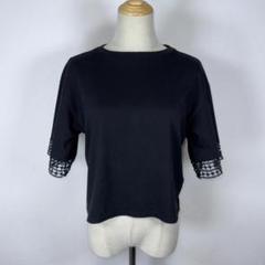 ★美品★ N. エヌドット レースアクセント 黒 五分袖トップス 綿混 Mサイズ