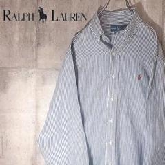 ラルフローレン Ralph Lauren 長袖シャツ 細ストライプ 刺繍ロゴ M
