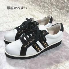 銀座かねまつ レディーススニーカー 23cmB 銀座かねまつ スニーカー 23センチ ホワイト 革 レザー 晴雨兼用