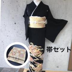 美品、留め袖4点フルセット、正絹黒留め袖比翼付き、帯、帯揚げ、帯締め 訳あり】正絹 孔雀 刺繍 金銀糸 比翼付き 黒留袖4点セット