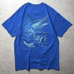 アメリカ古着　半袖Tシャツ　両面プリントアニマル　魚　カジキ　青　ブルー　L