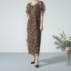 LE'RURE Fluffy sleeve pencil dressブラウン