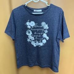 花柄プリントダークグレーTシャツ Lサイズ