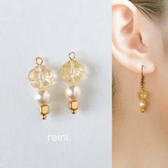 ガラスのお花とパールのピアス イヤリング ハンドメイド