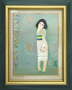 絵画インテリア 額付 (青緑＋金色の枠) 油絵 F6-050113 人物女性像 m34006985424_1.jpg?1709974133