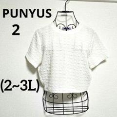 夏物ワッフル生地PUNYUS半袖Size2 2~3L 大きいサイズ白