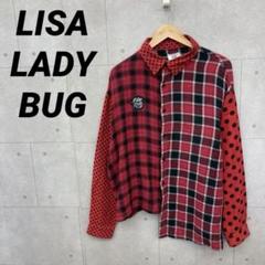 LISA LADY BUG チェック×ドットゥ(10)ドッキングシャツ 赤 黒