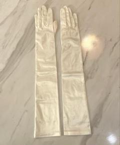 サテンホワイトロングファッショングローブフリーサイズ長さ49cm超美品！