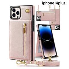 収納 スマホケース お ストラップ付き ピンク 手帳型 iphone14plus