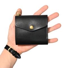 牛革コンパクトトラッカーウォレット ブラックレザー カウハイド ミニショート財布 牛革ショートトラッカーウォレット ブラックレザー カウハイド