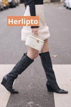herlipto Crystal Bucked Knee Boots 黒36