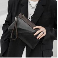 新品タグ付き OZA WAPI メンズクラッチバッグ ブラック×ブラウン