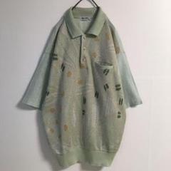 レトロ 古着 リネン混 リブ襟 プルオーバーシャツ 半袖 メンズL レアカラー