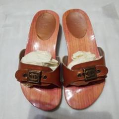 CHANEL Vintage ヴィンテージ レザーストロー素材 トングサンダル