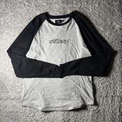 stussy ラグラン　長袖tシャツ　センターロゴ刺繍　バイカラー　ユニセックス