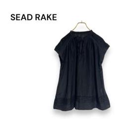 【SEAD RAKE】半袖　ブラウン　シャツ　刺繍　黒　M