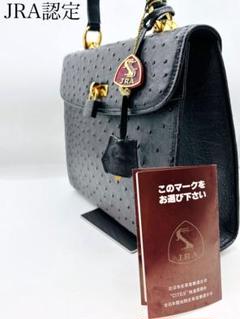 【極美品】JRA認定 ハンドバッグ オーストリッチ レザー 南京錠 ブラック
