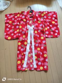 安い子供浴衣 赤の花柄 サイズ９５〜100 兵児帯ピンク セット 送料450円込