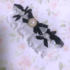 【オーダー】おまんじゅう ヘッドドレス ＊フラワー×モノクロ×フリル＊ K15]フリルレースのおまんじゅう用ヘッドドレス[モノトーン