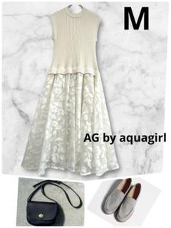 AG by aquagirl ホワイトニットワンピース ノースリーブニット　M
