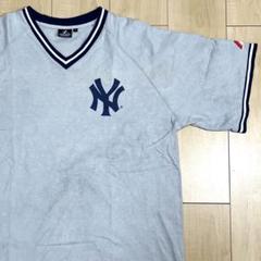 ヤンキース ラグラン 3L VネックTシャツ グレー ビックシルエット
